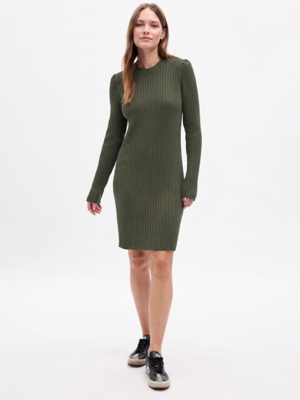 GAP Factory Olive Ribbed Long-Sleeve Knit Dress